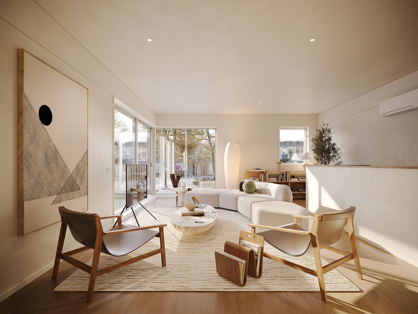 Render realista do apartamento do tipo Bandas do projeto Splendouro Village