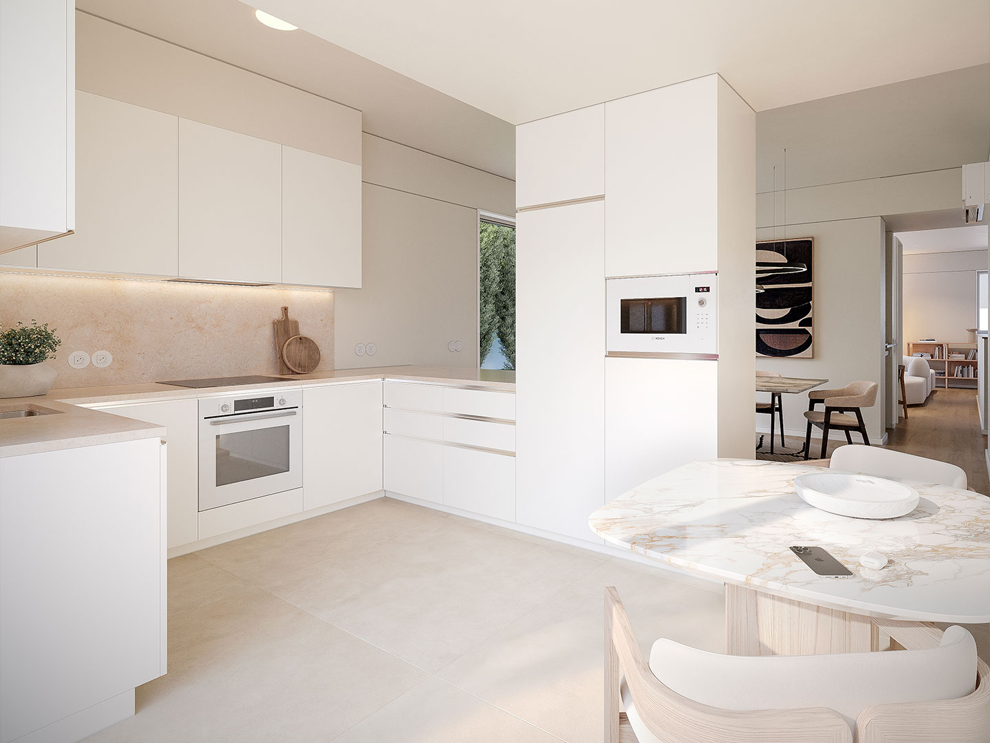 Render realista do apartamento do tipo Bandas do projeto Splendouro Village