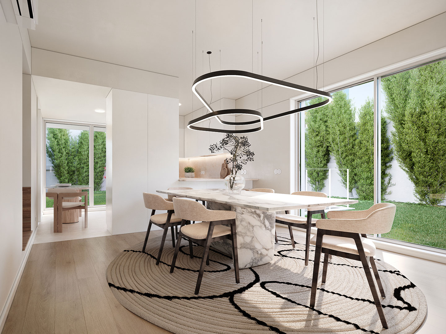 Render realista do apartamento do tipo Bandas do projeto Splendouro Village