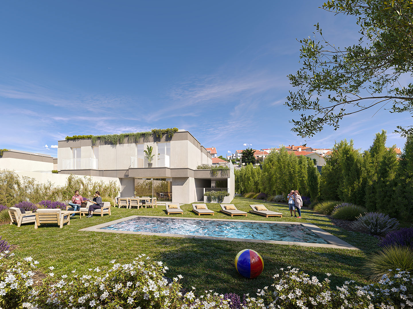 Render realista do apartamento do tipo Geminadas do projeto Splendouro Village